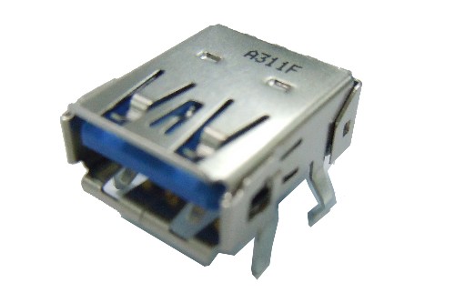 USB 3.0 A Type Single Port Receptacle R/A,Dip Type, 2 Pairsof Solder Dips